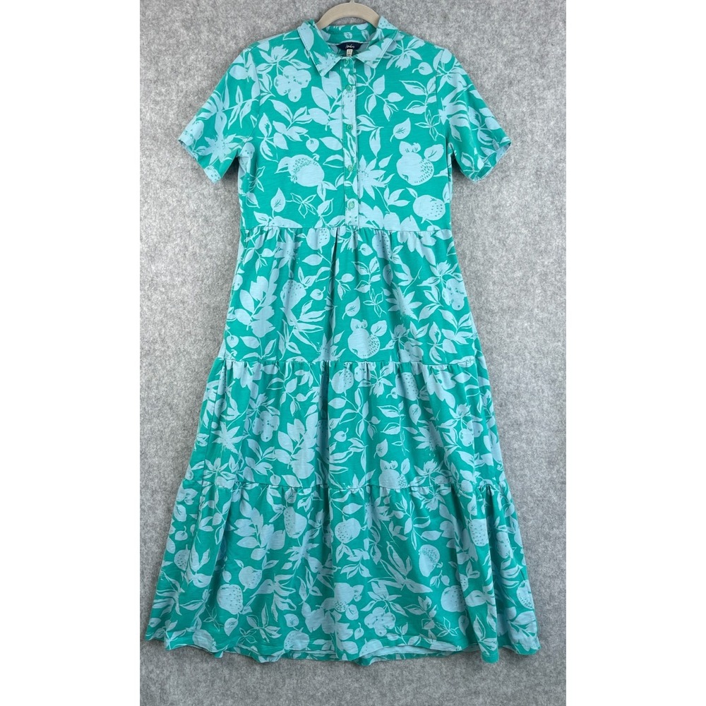 Joules Camillia Tiered Maxi Dress Women 14 Green Floral Short Sleeve Cottage